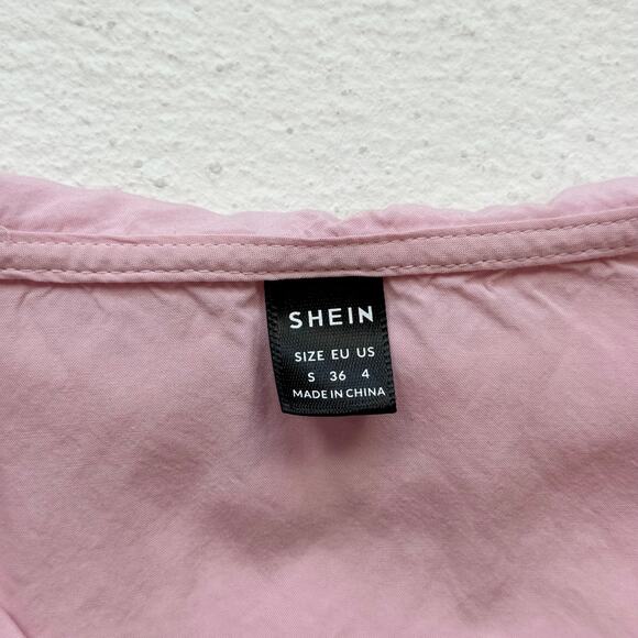 Shein Pink Ruffle Trim Button Front Crop Blouse, Size Small - Picture 5 of 7